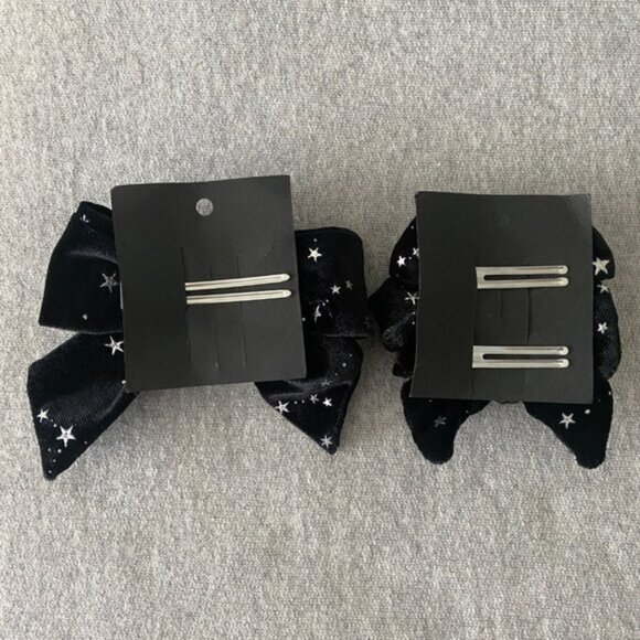 Halloween Black Silver Star Velvet Hair Clip Bow Lot - Picture 5 of 5